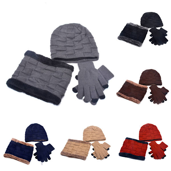Vintermössa, Halsduk och Vantar för Barn - Stickad, Fodrad, Varm Gray