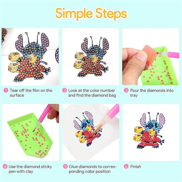 16 kpl Stitch-timanttimaalaustarroja, teinien timanttitarrat 16PCS
