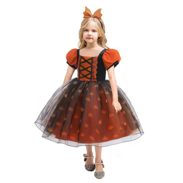 Halloween Prinsessklänning för Flickor, Pumpa Cosplay Klänning 130cm