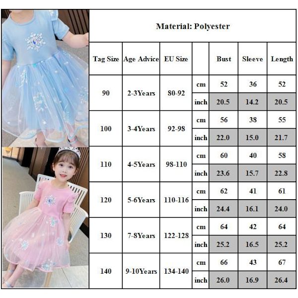 Barnflickor Cosplay Party Prinsessa Frozen Elsa Kostymfestklänning pink 130cm