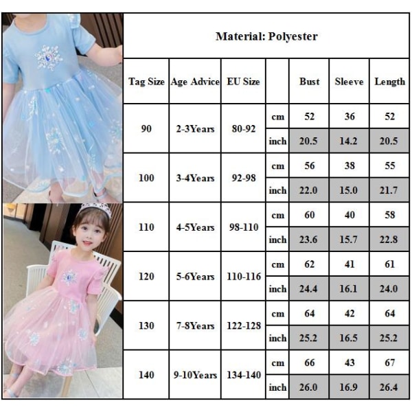 Kids Girl Cosplay Party Princess Frozen Elsa Costume Party Dress blue 90cm