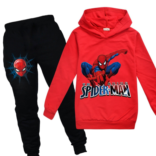 Barn Pojkar Spiderman Hoodies Jumper Sweatshirt Toppar Byxor Outfit red 140cm