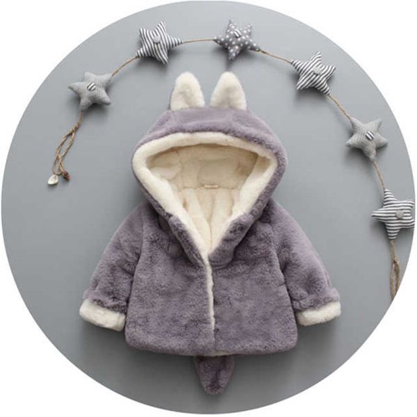 Varm vinterjacka med huva i konstpäls för babyflicka och pojke grey 110cm