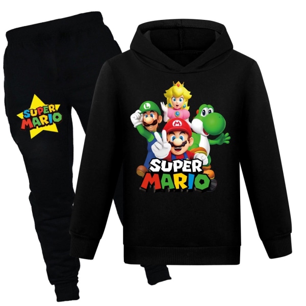 Barn Pojke Super Mario Hoodies Jumper Sweatshirt Toppar Byxor Outfit black 160cm