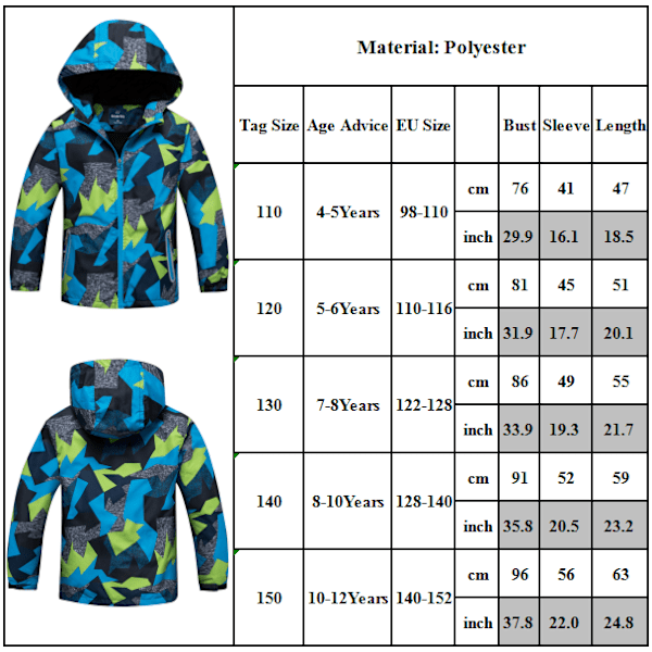 Drenge Fleece Vinter Ski Sne Jakke Børn Hættetrøje Vindjakke Camouflage 110cm