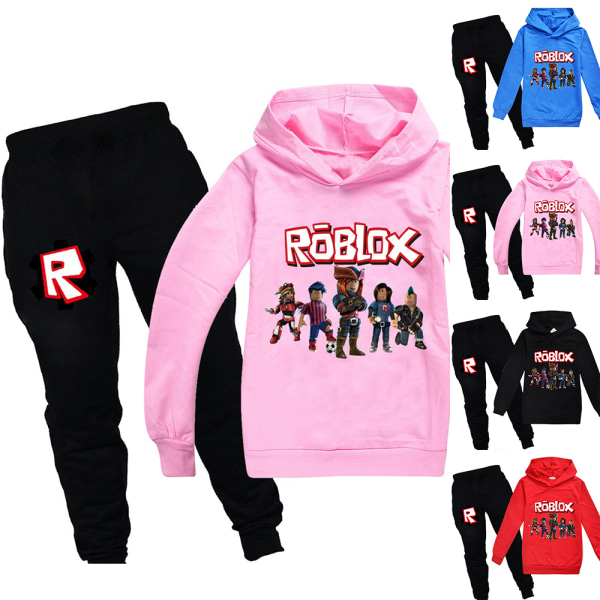 Roblox Cartoon Kids Pullover Hoodie Träningsoverall Sweatshirt Byxa Pink 150cm