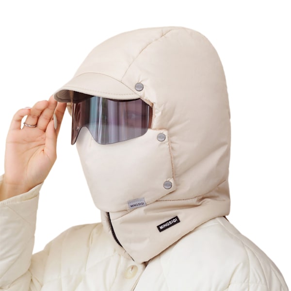 Vindtät Full Face Balaclava Med Glasögon Vinter Termisk Jakt Trapperhatt Off white