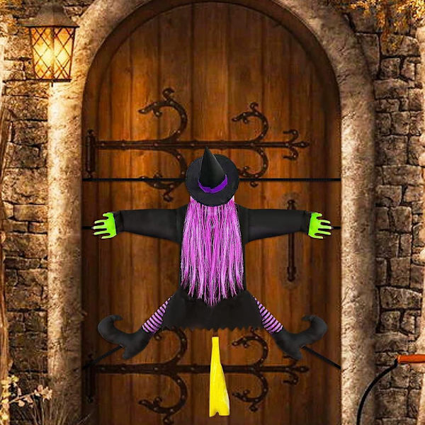 Hängande Häxa som Krockar med Träd Halloween Flygande Utomhusdekoration purple