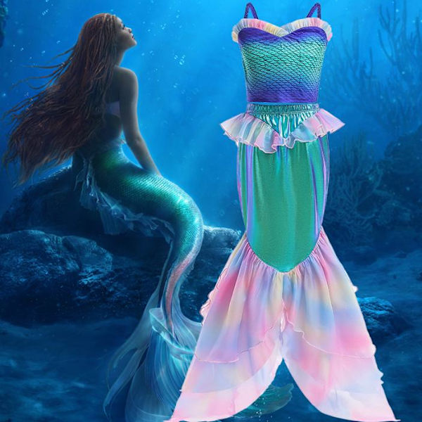 Lilla Sjöjungfrun Prinsessklänning Kostym Flickor Outfit Festklänning 110cm