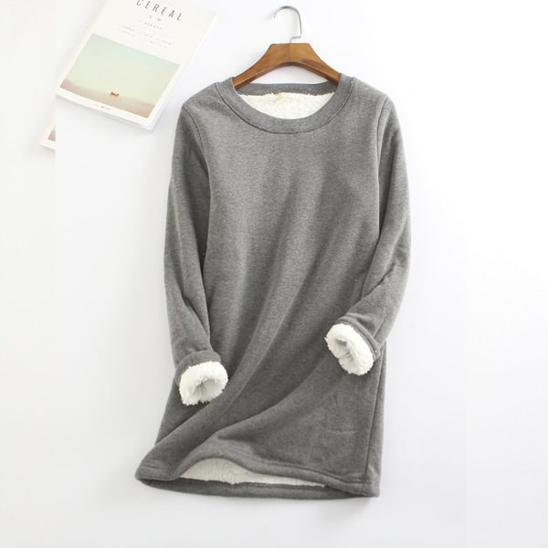 Dam Fleece Sweatshirt Loungewear Långärmad Topp för Vinter dark grey M