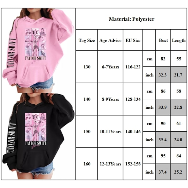 Barn Tonåringar Pojkar Flickor Taylor Swift Tryckt Casual Sweatshirt Hoodies Pullover Toppar Black 130cm