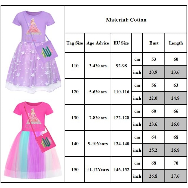 Flickor Glinda Elak Prinsessa Klänning Småbarn Barn Cospaly Födelsedag Halloween Jul Fest Klänning Med Väska Pink-A 130cm