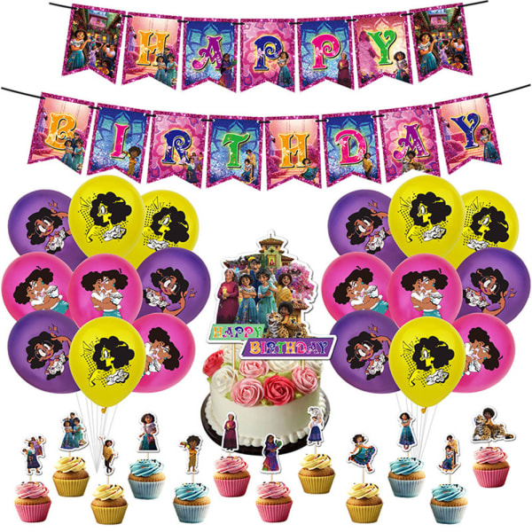 Encanto födelsedagsfest ballonger Banner Cake Topper Set Dekor
