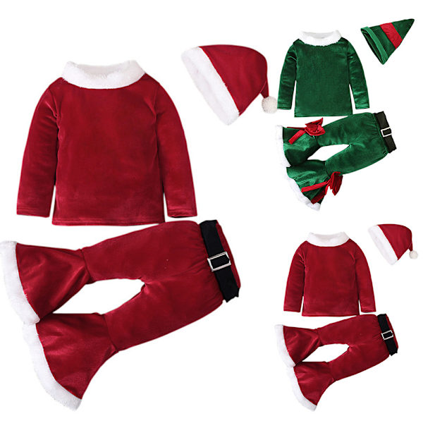 Juldräkt för flickor, vida byxor, tomte, juloutfit 110cm