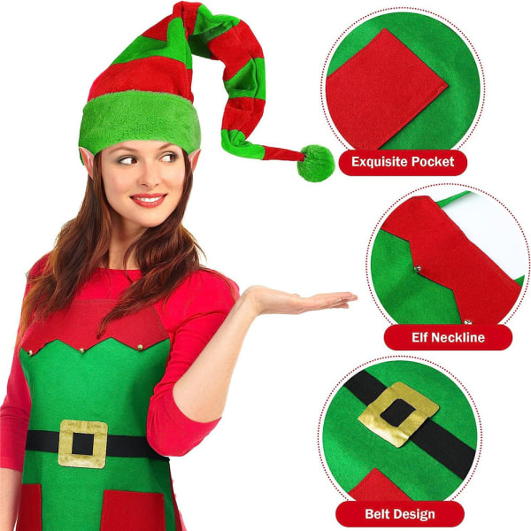 Jultomte Klädset för Kvinnor och Män Förkläde Hatt Öron Set B