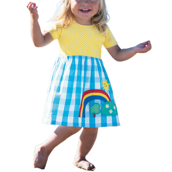 Barn Flickor Summer Princess Check Rainbow Panel Söt klänning 3T