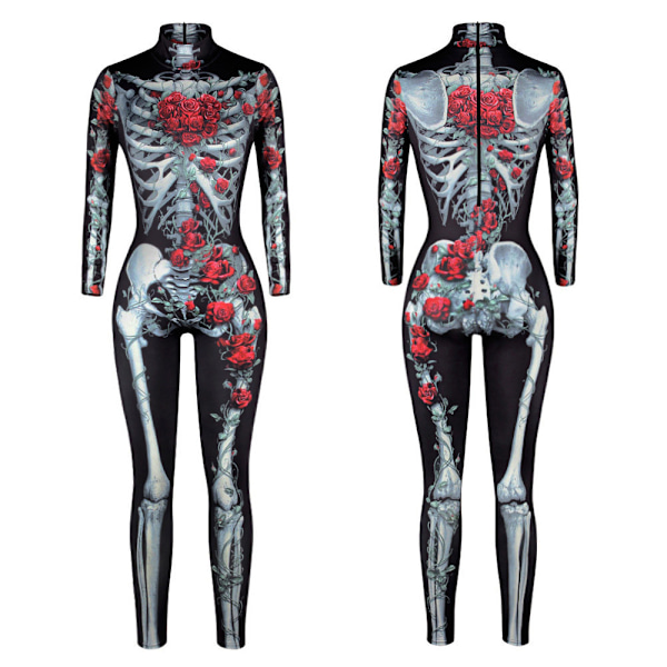 Kvinnors 3D Skelett Halloween Kostymer Cosplay Jumpsuit Bodysuit S