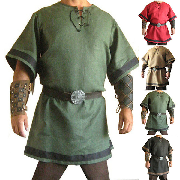 Retro Herr Halloween Cosplay Kostym Viking Fancy Dress Up Suit Green L