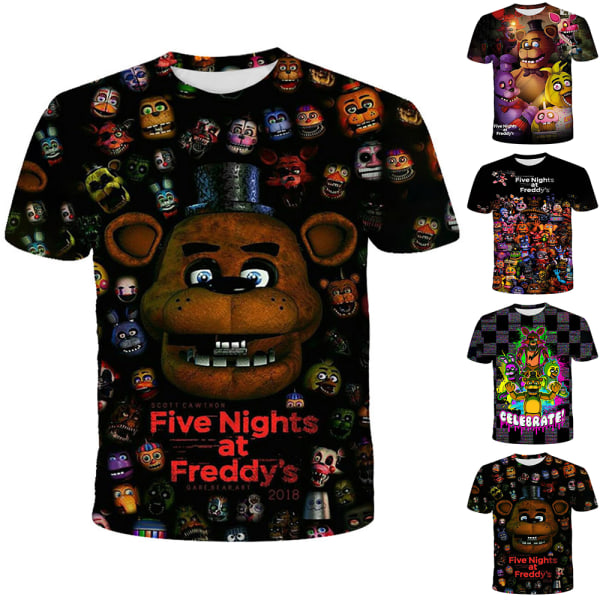 Barn 3D Fem Nätter hos Freddy Casual Kortärmad T-shirt Topp Jul Halloween Present C 160cm