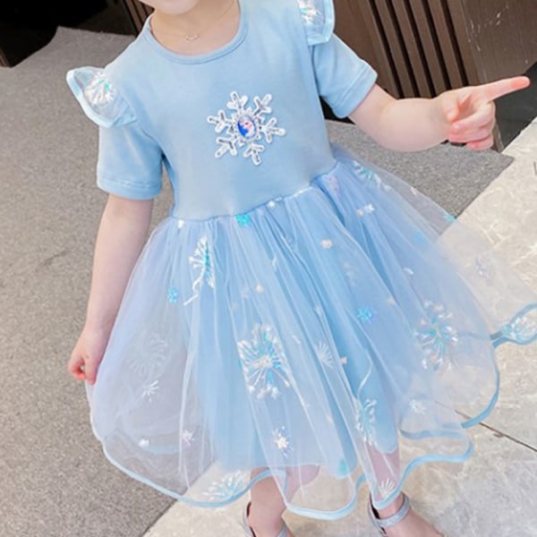 Kids Girl Cosplay Party Princess Frozen Elsa Costume Party Dress blue 90cm