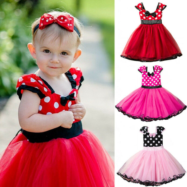 Flickor Polka Dot Rosett Tutu Klänning Sommar Casual Klänningar red 120cm