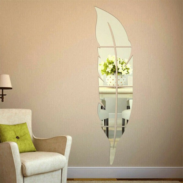 DIY Feather Plume 3D Mirror Wall Sticker Home Decor Vinyl Decal