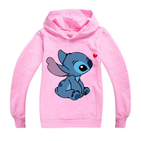 Barn Lilo Stitch Pocket Hoodies Jumper Top Pullover Sweatshirt pink 130cm