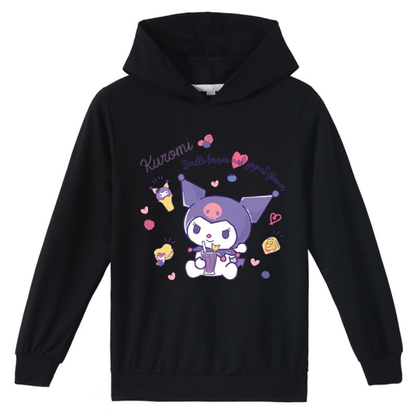 Flickor Kuromi Långärmad Huvtröja Hoodie Sweatshirt Jumper Pullover Topp Jacka Black 130cm