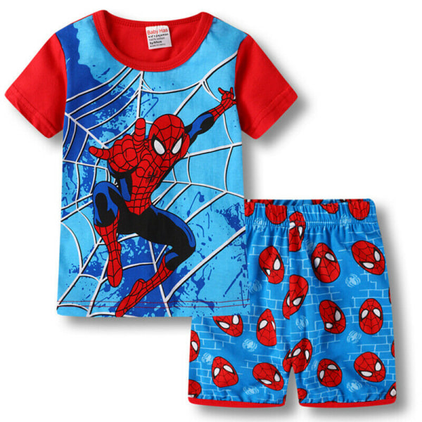 Toddler Barn Pojkar Spiderman Superhjälte Pyjamas T-shirt Shorts White&Blue