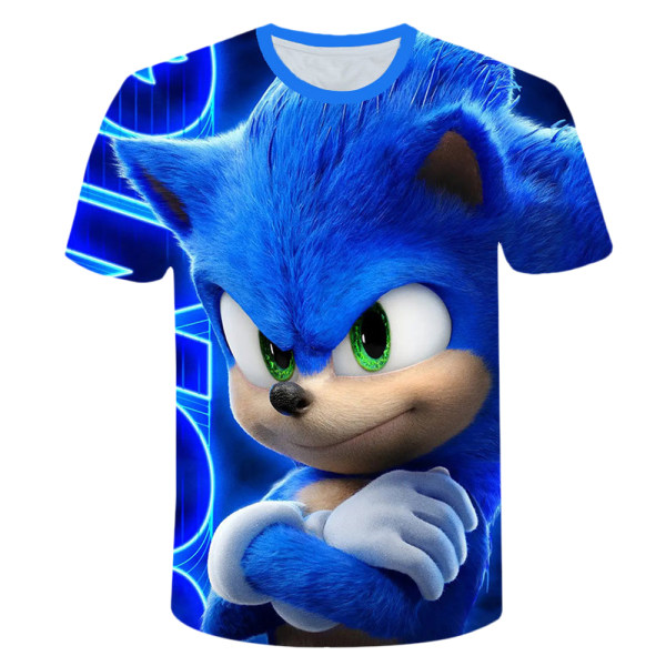 Sonic The Hedgehog Kids Boys 3D T-shirt Casual Tops Game Gift bule 140