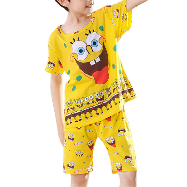 Barn Barn Casual Cartoon Hemtjänst Kortärmad pyjamas SpongeBob 80-92cm