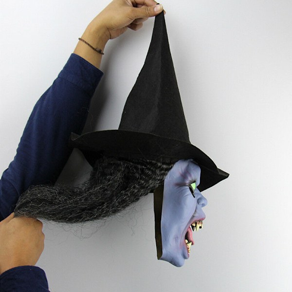 Vuxen Halloween Mask Gammal Häxa Lila Ansikte Med Hatt Cosplay