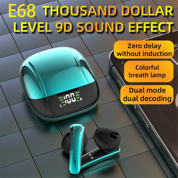 E68 Trådlösa hörlurar Bluetooth -hörlurar Vattentäta hörlurar blue