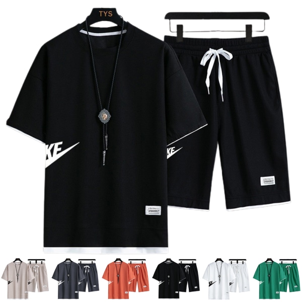 Herr Nikes Träningsoverall Set Sportkläder Kortärmad Toppar Shorts Casual Outfits Grey XL