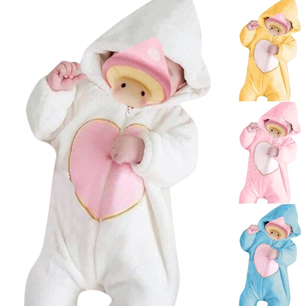 Höstvinter Baby Zipper Jumpsuit Casual Varm Hooded Outfit Set Pink