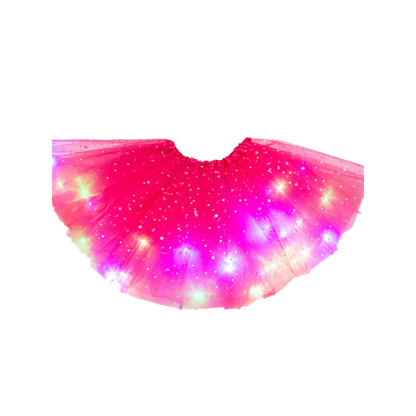 Barnflickor LED Tutu-kjol Festklänning Elastisk Midja Korta Kjolar Rose red