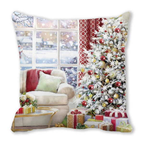 Jul örngott 45x45cm Dekorativt örngott Vinter Jul Dekorationer För Hem Trä Hjort Soffa Kuddfodral F