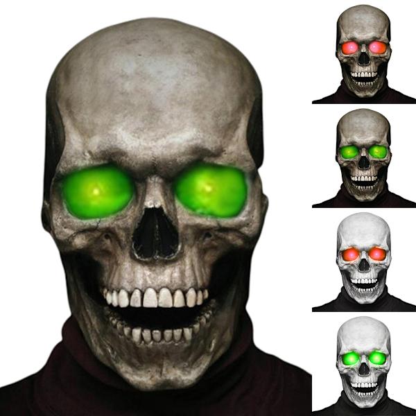 Kranium Maske Halloween Horror Glødende Øje Helhoved Kranium Masker Hjelm Bevægelig Kæbe C