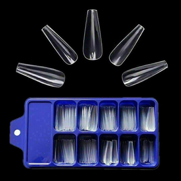 100 st Långa Falska Naglar Artificiella Nagelkonst Tips Stick Full Nagel Black