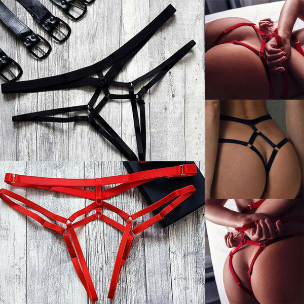 Damunderkläder Stringtrosor Öppen gren Grenlösa underkläder G-string Sexig Black S