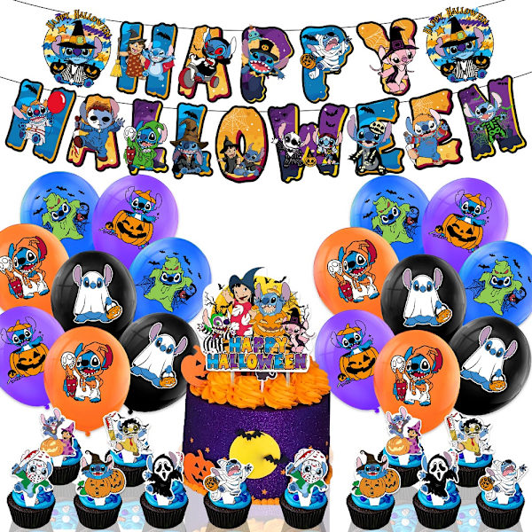 Lilo & Stitch Halloween-fest Dekorationer Banner Ballonger Tårtdekorationer Set
