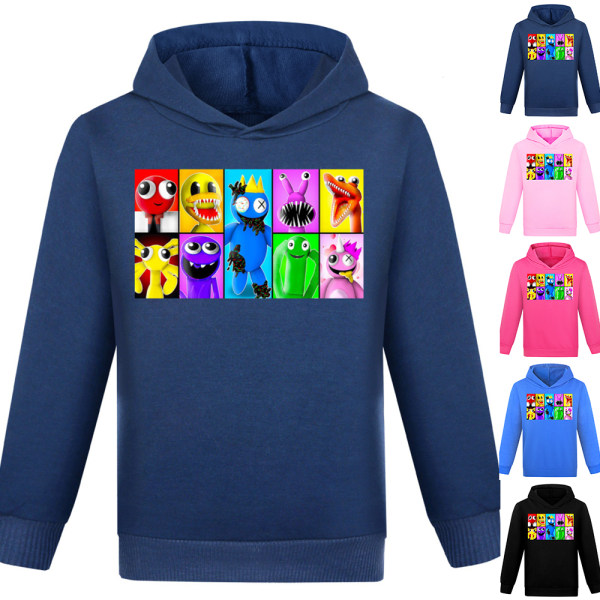 Barn Pojkar Flickor Rainbow Friend Hoodie Sweatshirt Pullover Jumper Navy blue 130cm