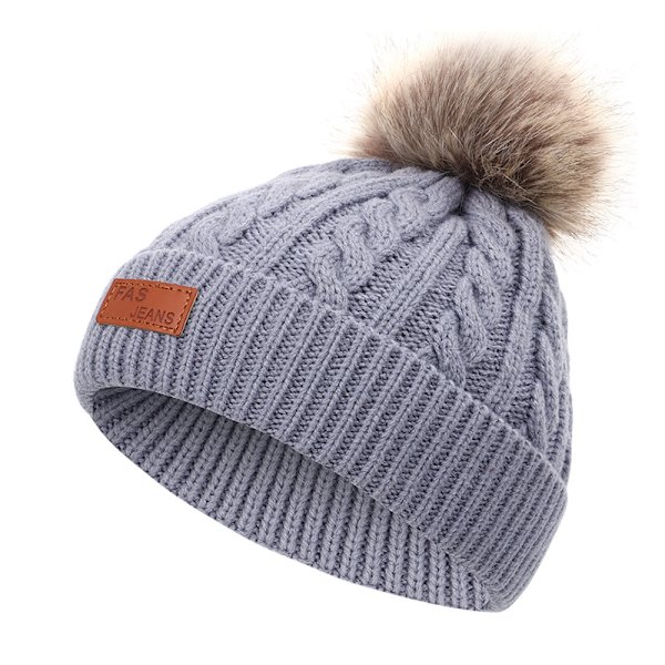 Höst-Vinter Päls Pompom Barnhatt White 40-50cm