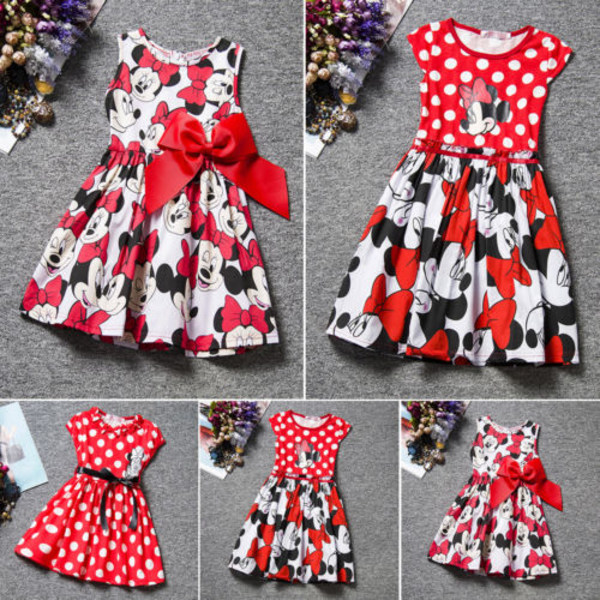 Kid Baby Girls Tecknad Minnie Mouse Bowknot Princess Dress Party A 90cm