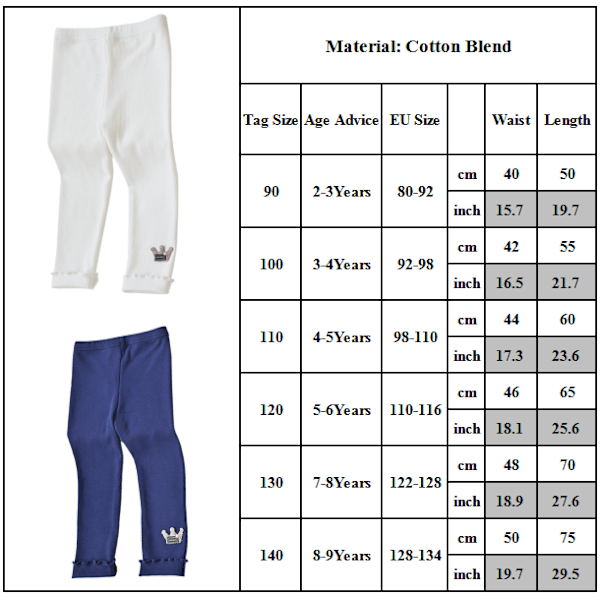 Lasten tyttöjen vapaa-ajan kruunukuvioiset kapeat housut leggingsit light grey 140cm