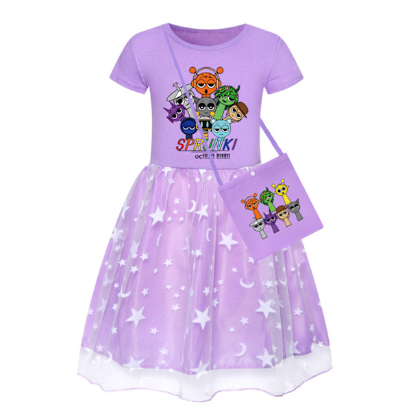 Sprunki Prinsessklänning för Flickor Småbarn Barn Cospaly Födelsedag Halloween Jul Festklänning Med Väska Purple-A 140cm