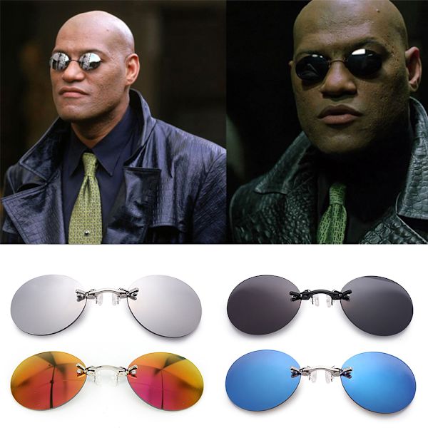 Miesten Klipsi Nenä Retro Pyöreät Lasit Elokuva Matrix Morpheus Kehyksettömät Black grey