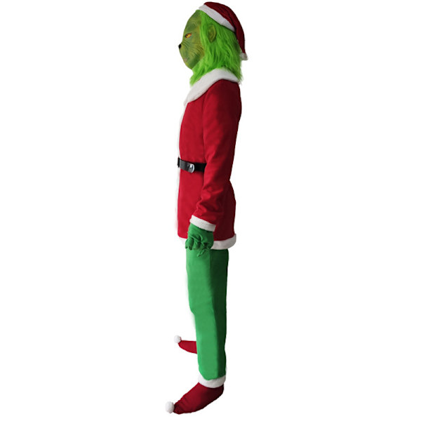 6PC Grön päls Monster Grinch Cos Suit Toppar Byxor Sock Handske