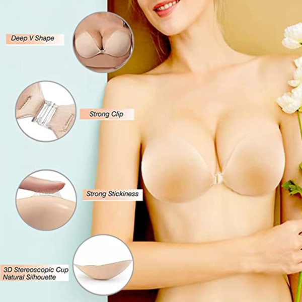 Självhäftande BH Sticky Strapless Push Up Återanvändbar Self Silikon BH Skin-D