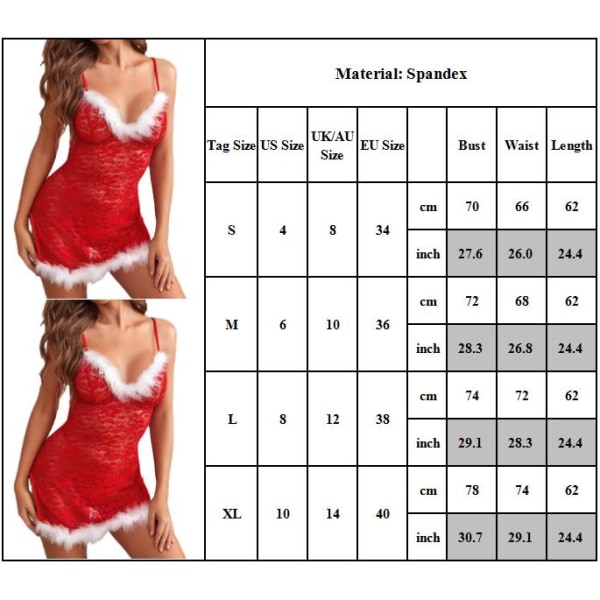 Kvinnor Sexiga Underkläder Jul Röd Tomte Fancy Dress Outfit Babydoll Nightwear S
